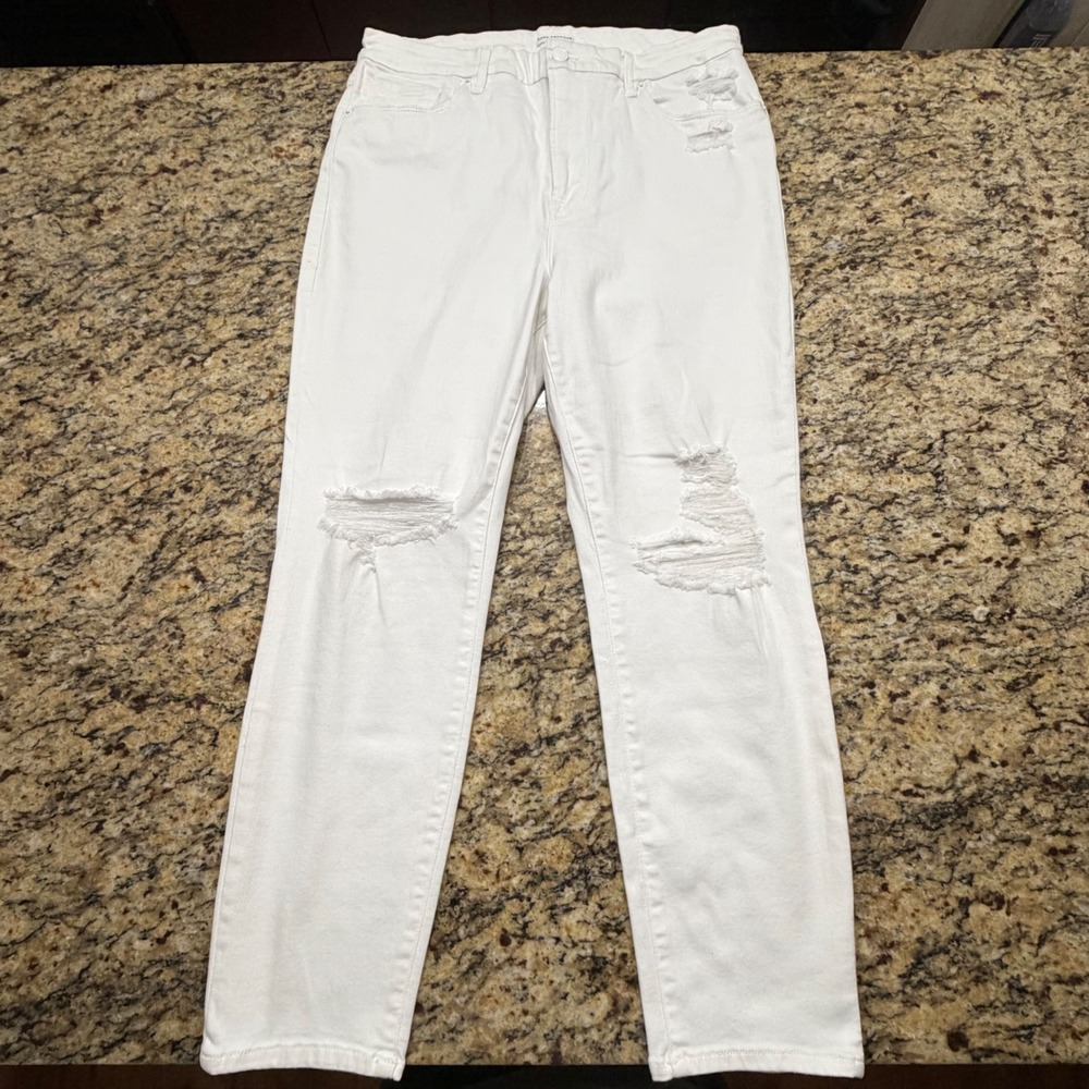 Good American White Distressed High Rise Straight Leg Jeans Size 16 ws